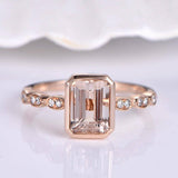 1ct Emerald Cut Peach Morganite Solitaire Engagement Ring 18k Rose Gold Finish