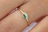 0.7ct Marquise Cut Green Emerald Crown Minimalist Ring 14k Yellow Gold Finish