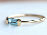 0.3ct Engagement Ring Baguette Cut Blue Aquamarine Solitaire 14k YellowGold Over