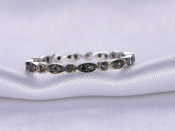 1.1ct Round Cut Black Diamond Stackable Full Eternity Band 14k White Gold Finish