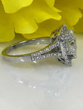 1.6ct Pear Cut Diamond Halo Split Shank Engagement Ring 14k White Gold Finish