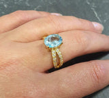 1.6ct Engagement Ring Oval Cut Blue Aquamarine Split Shank 14k YellowGold Finish