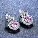 2ct Round Cut Pink Sapphire Halo Cluster Stud Earrings 14k White Gold Finish