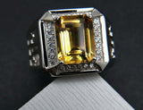 3.5ct Emerald Cut Yellow Citrine Halo Engagement Men Ring 14k White Gold Finish