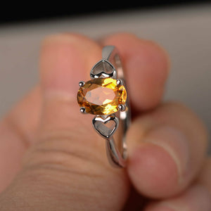 1ct Oval Yellow Citrine Promise Solitaire Engagement Ring 14k White Gold Finish