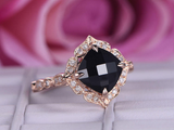 2.2ct Cushion Cut Black Diamond Vintage Halo Solitaire Ring 14k Rose Gold Finish