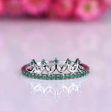 0.26ct Round Cut Green Emerald Engagement Ring Crown Tiara 14k White Gold Finish