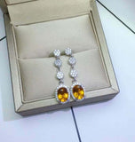 2.5ct Drop Earrings Oval Cut Yellow Citrine Dangle Halo 14k White Gold Finish