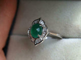 2ct Engagement Ring Oval Cut Green Emerald Halo Solitaire 14k White Gold Finish