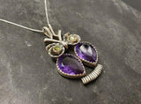 4ct Purple Amethyst Pendant Pear Cut Owl Design 14k White Gold Finish NO CHAIN