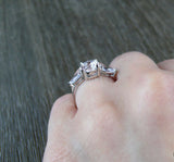 3ct Oval Cut Diamond Engagement Ring 14k White Gold Finish Three Stone Solitaire