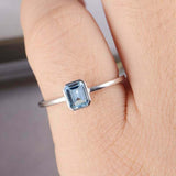 1ct Emerald Cut Blue Aquamarine Engagement Ring Solitaire 14k White Gold Finish