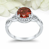 2ct Round Cut Red Garnet Engagement Ring Twist Shank Halo 14k White Gold Finish