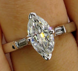 2Ct Marquise Baguette Accent Diamond Trilogy Engagement Ring 14K White Gold Over