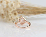 2ct Oval Cut Morganite Engagement Ring Diamond Halo Split Band 14k RoseGold Over