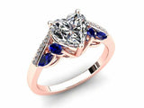 2ct Heart Cut Diamond Art Deco Sapphire Accent Engagement Ring 14k RoseGold Over