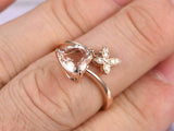 1.5ct Heart Cut Peach Morganite Engagement Ring 14k Rose Gold Over Floral Bypass