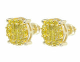 1ct Princess Cut Yellow Sapphire Cluster Stud Earrings 14k Yellow Gold Finish