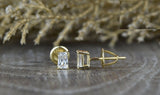 0.6ct Radiant Cut VVS1D Diamond Screw Back Stud Earrings 14k Yellow Gold Finish