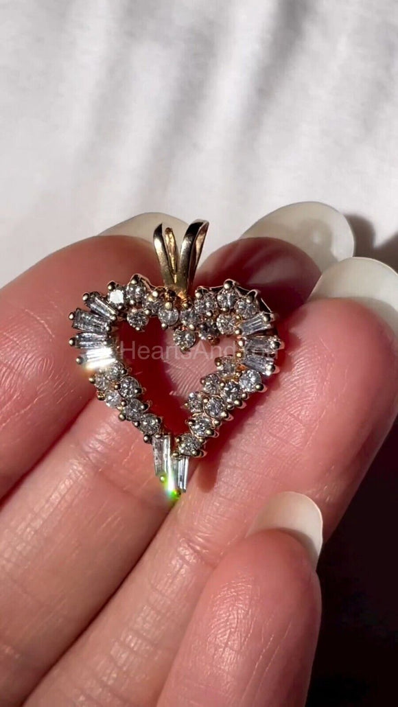 1ct Round Cut Moissanite Open Heart Valentine Pendant 14k Yellow Gold Plated