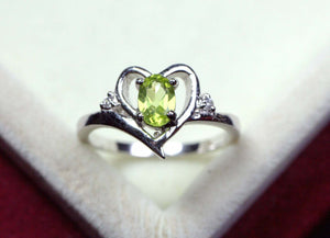 1ct Engagement Ring Oval Cut Peridot Bypass Style Heart 14k White Gold Finish