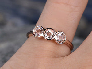 1.5Ct Round Cut Peach Morganite Trilogy Engagement Ring 18K Rose Gold Finish New