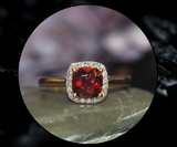 1.6ct Cushion Cut Red Garnet Engagement Ring 14k Yellow Gold Finish Halo Design