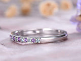 1.5ct Round Cut Purple Amethyst Half Eternity Stackable Band 14k White Gold Over