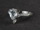 2.15ct Pear Cut Diamond Curved Stackable Engagement Ring 14k White Gold Finish