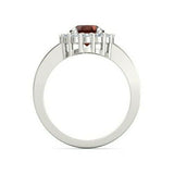 3Ct Oval Cut Red Garnet Diamond Halo Women Engagement Ring 14K White Gold Finish