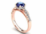 2.5ct Round Blue Sapphire Milgrain Accent Diamond Halo Ring 14k Rose Gold Finish