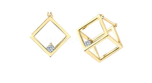 0.01ct Princess Cut Simulated Diamond Cube Stud Earrings 14k Yellow Gold Plated