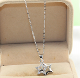 1ct Round Cut Diamond Double Star Party Promise Pendant Chain 14k WhiteGold Over