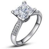 2Ct Princess Cut Diamond Accented Hidden Halo Solitaire Ring 14K White Gold Over