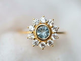 2.1ct Round Cut Blue Aquamarine Floral Minimalist Ring 14k Yellow Gold Finish