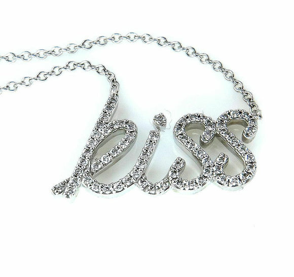 4Ct Round Cut Diamond KISS Worded Pendant with Chain 14K White Gold Finish