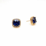 2ct Cushion Cut Blue Sapphire Halo Solitaire Stud Earring 14k Yellow Gold Finish