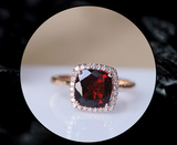 2ct Cushion Cut Red Garnet Engagement Ring 14k Rose Gold Finish Halo Solitaire