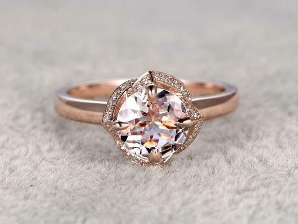 1.2ct Round Cut Peach Morganite Engagement Ring 14k RoseGold Finish Flower Shape