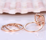 3ct Cushion Cut Peach Morganite Trio Set Engagement Ring 14k Rose Gold Finish