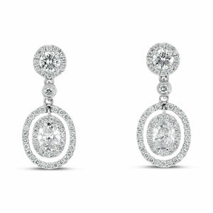 2.7ct Drop Earrings Oval Cut Diamond Halo Dangling Design 14k White Gold Finish