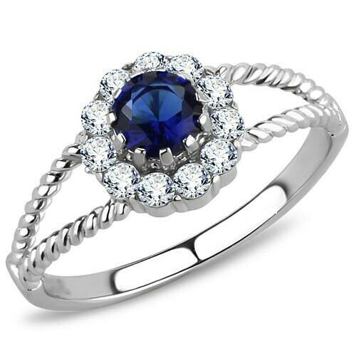 1.5Ct Round Cut Blue Sapphire Halo Braided Split Band Ring 14K White Gold Finish