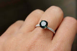 1ct Engagement Ring Round London Blue Topaz Diamond Accent 14k White Gold Finish