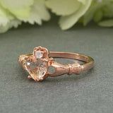 1ct Heart Cut Peach Morganite Claddagh Design Engagement Ring 14k Rose Gold Over