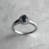 2.2ct Oval Cut Blue Sapphire Diamond Halo Engagement Ring 14k White Gold Finish