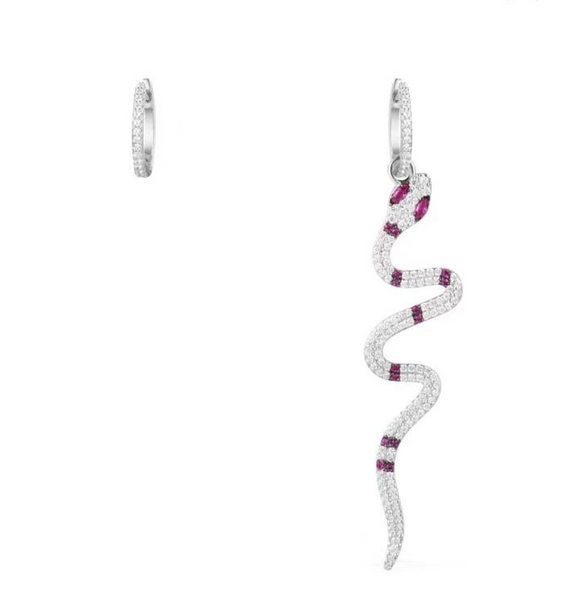 4Ct Round Cut Diamond Ruby Snake Design Unique Drop Earrings 14K White Gold Over