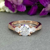 Three Stone Engagement Ring 1.6ct Round Cut VVS1D Diamond 14k Rose Gold Finish