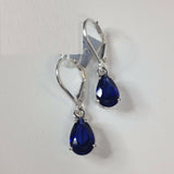 2ct Drop Earrings Pear Cut Blue Sapphire Teardrop Leverback 14k WhiteGold Finish