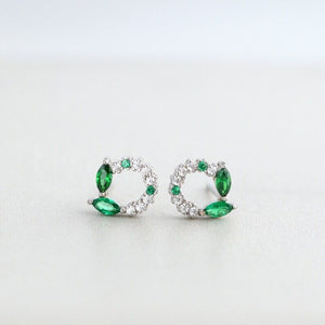 1ct Marquise Simulated Emerald Open Circle Stud Earrings 14k White Gold Plated