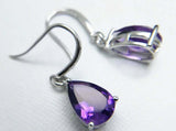 2.5ct Drop Earrings Pear Cut Amethyst Solitaire Fish Hook 14k White Gold Finish